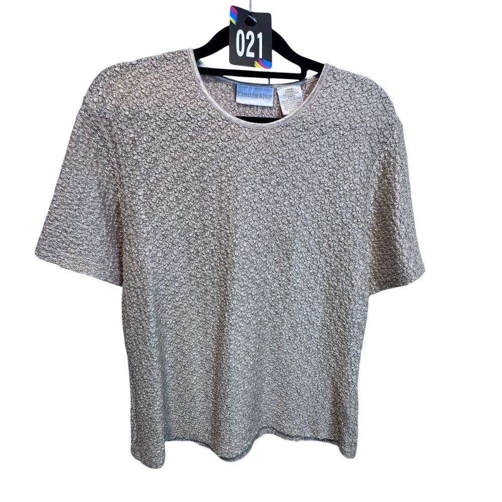 Vintage Christie & Jill Textured Metallic Gold‎ Short Sleeve Blouse Top Large